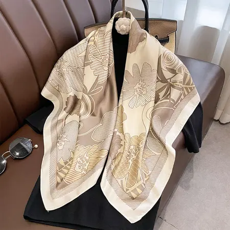 Silk Floral Vintage Scarf Shawl – 90 × 90 cm