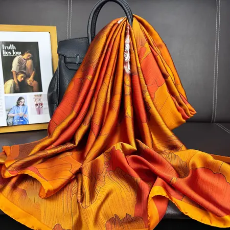 Silk Gradient Floral Scarf Shawl – 90 × 180cm detail