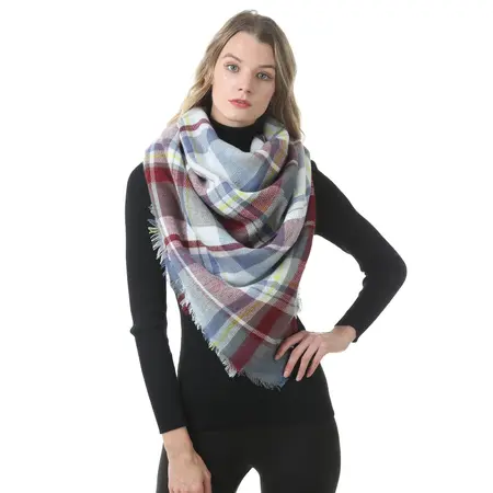 Women's Faux Cashmere Plaid Reversible Scarf Shawl – 140 × 140 cm detail