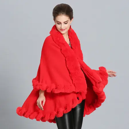 Faux Fur Knit Poncho detail