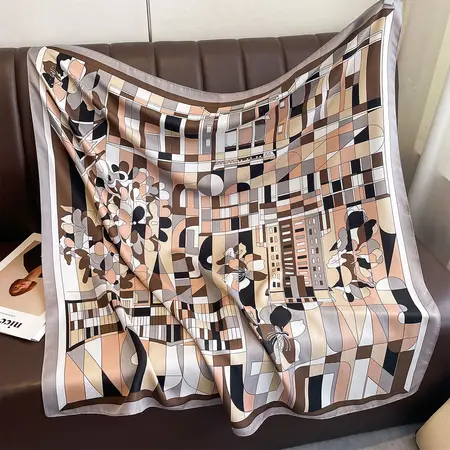 Floral Geometric Scarf Shawl – 90 × 90 cm detail