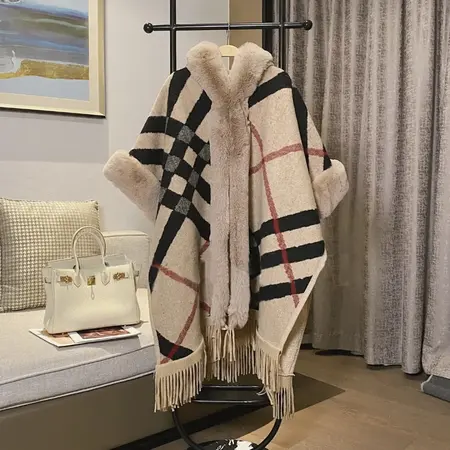 Plaid Knit Poncho