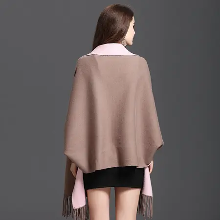 Knit Fringed Reversible Poncho detail