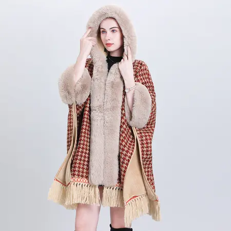 Fringed Hooded Poncho detail