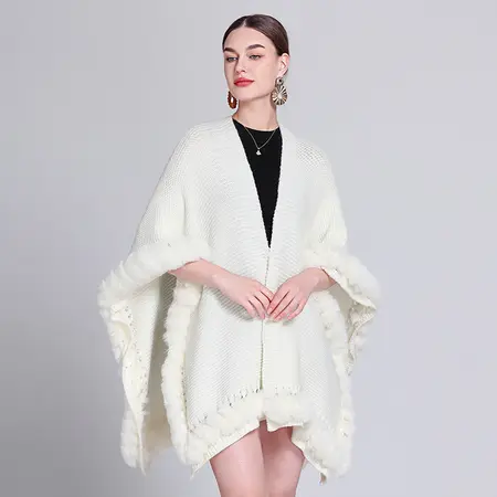 Solid Color Knit Poncho detail