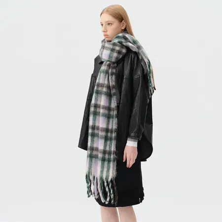 Women's Wool Blend Plaid Rainbow Scarf Shawl – 220 × 40 cm detail