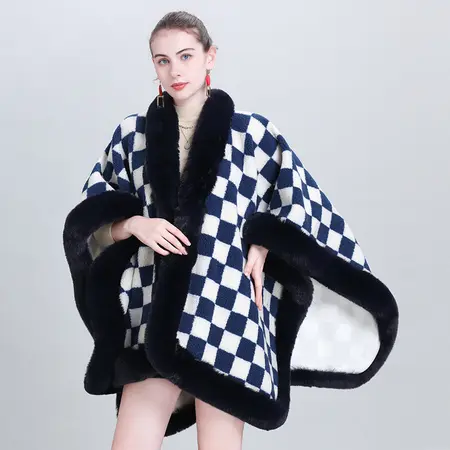 Plaid Knit Poncho detail
