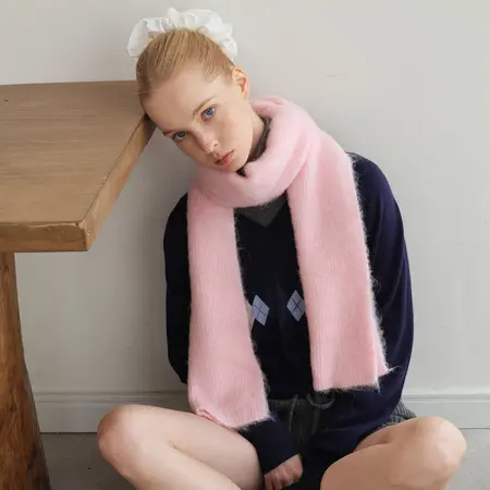25% Alpaca Blend Solid Color Knit Brushed Scarf Shawl – 180 × 25 cm