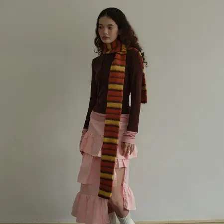 Striped Knit Lightweight Narrow Scarf Shawl – 180 × 10 cm detail