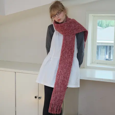 Women's Wool Solid Color Floral Scarf Shawl – 210 × 25 cm detail