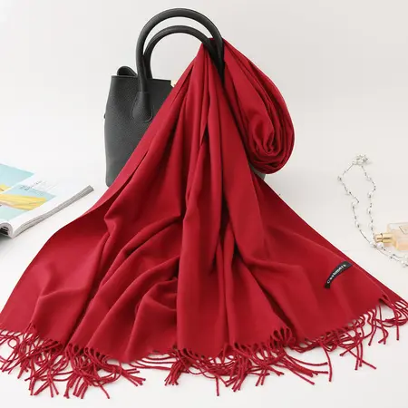 Faux Cashmere Solid Color Fringed Scarf Shawl – 200 × 70 cm detail