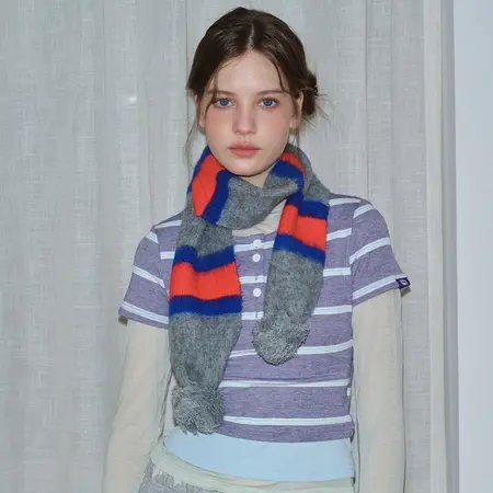 Women's Wool Blend Striped Knit Brushed Scarf Shawl – 145 × 15 cm detail