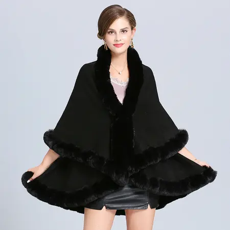Faux Fur Knit Poncho detail