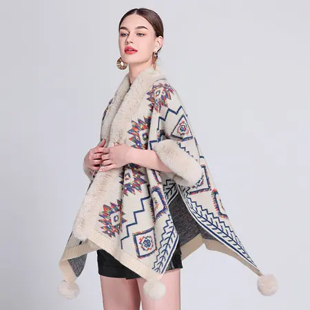 Jacquard Knit Poncho detail