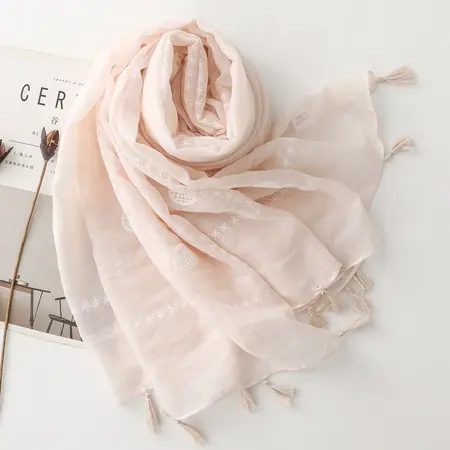 Women's Solid Color Floral Fringed Scarf Shawl – 180 × 88 cm detail