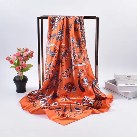 Women's Silk Floral Vintage Scarf Shawl – 90 × 90 cm