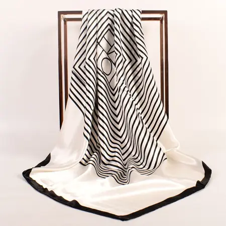 Women's Silk Striped Scarf Shawl – 90 × 90 cm detail