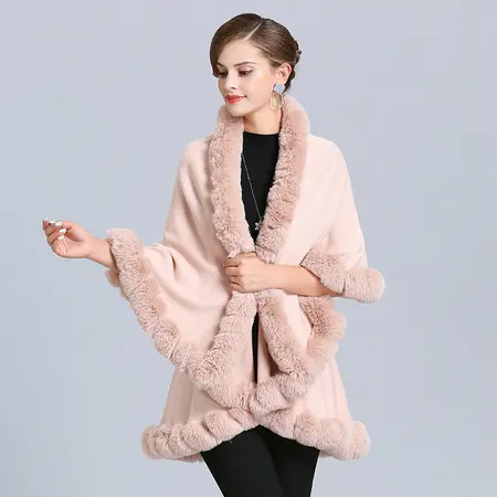 Faux Fur Knit Poncho detail
