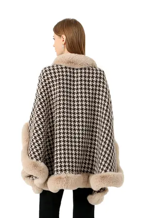 Wool Plaid Houndstooth Poncho detail