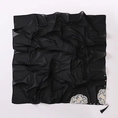 Chiffon Embroidered Fringed Scarf Shawl detail