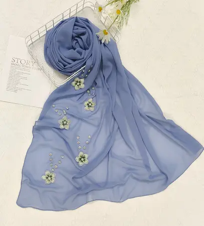 Women's Chiffon Floral Headscarf detail