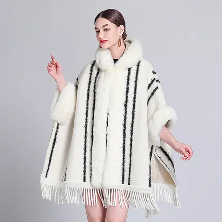 Fringed Hooded Poncho detail