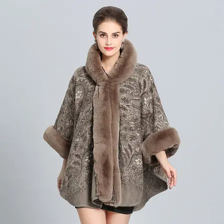 Faux Fur Hooded Poncho detail