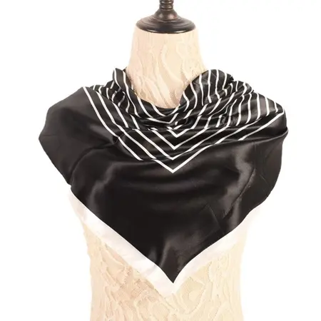 Women's Silk Striped Scarf Shawl – 90 × 90 cm detail