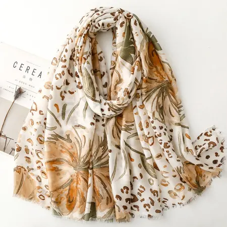 Silk Floral Leopard Print Printed Lightweight Scarf Shawl – 180 × 88 cm detail