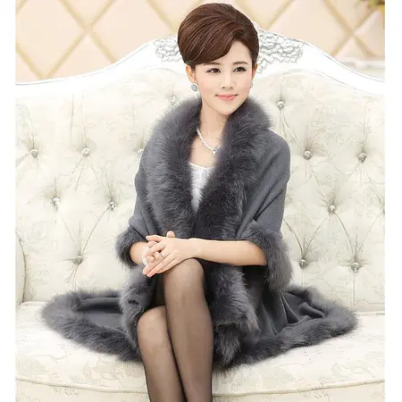Faux Fur Knit Poncho detail
