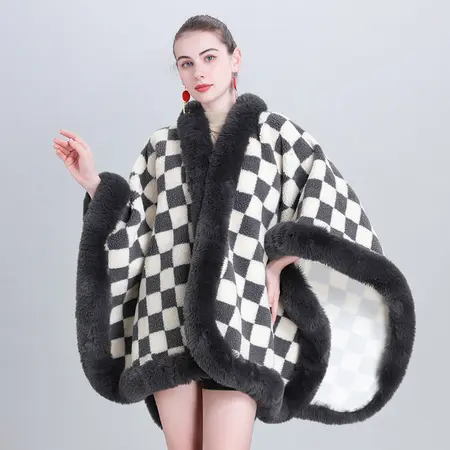 Plaid Knit Poncho