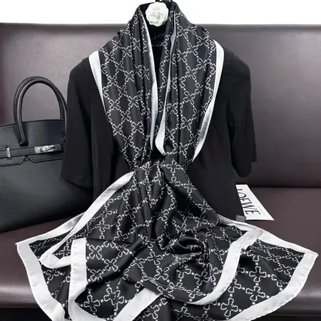 Silk Geometric Scarf Shawl – 90 × 180cm