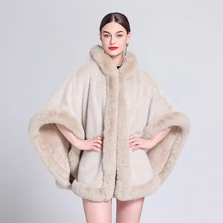 Faux Fur Knit Poncho