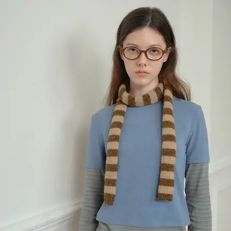 Women's Wool Blend Striped Ribbed Knit Knit Scarf Shawl – 140 × 5 cm detail