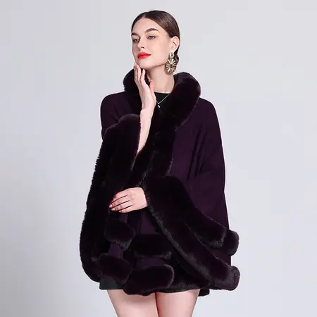 Faux Fur Knit Hooded Poncho detail