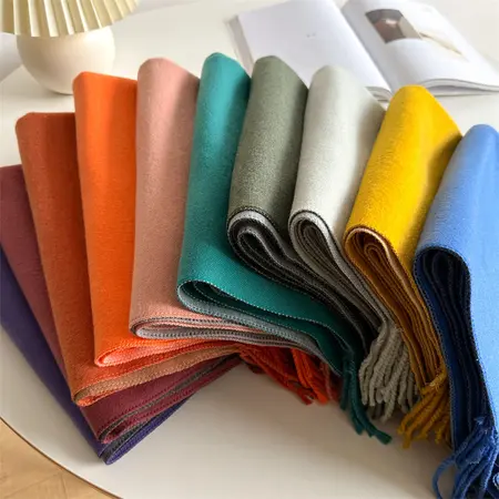 Unisex Faux Cashmere Solid Color Fringed Reversible Scarf Shawl – 200 × 65 cm detail