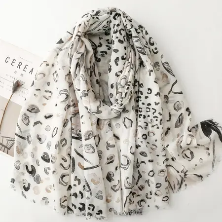 Silk Floral Leopard Print Printed Lightweight Scarf Shawl – 180 × 88 cm