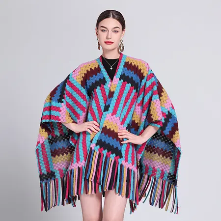 Knit Fringed Poncho
