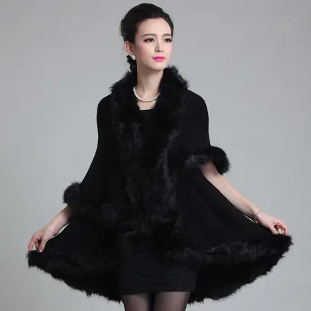 Faux Fur Knit Poncho detail