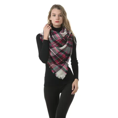 Women's Faux Cashmere Plaid Reversible Scarf Shawl – 140 × 140 cm detail