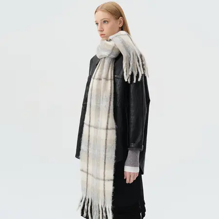 Women's Wool Blend Plaid Scarf Shawl – 220 × 30 cm