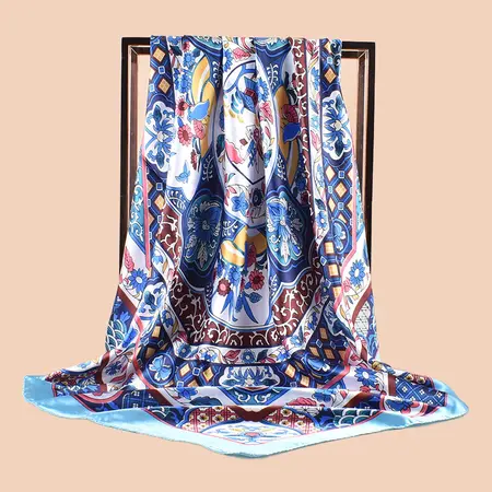 Silk Floral Scarf Shawl – 90 × 90 cm detail