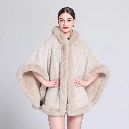 Faux Fur Knit Poncho detail
