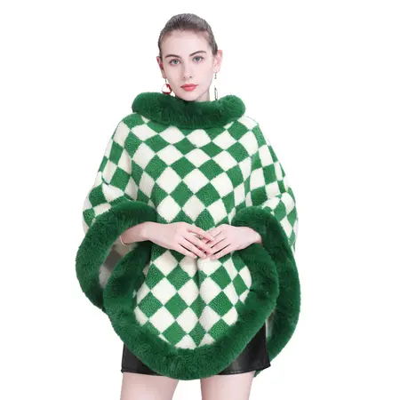 Plaid Knit Poncho detail