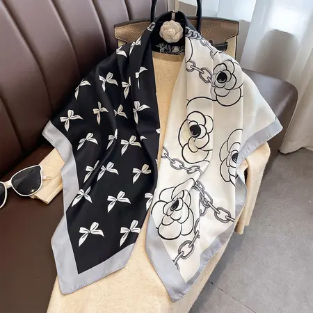 Silk Floral Scarf Shawl – 90 × 90 cm