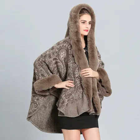 Faux Fur Hooded Poncho detail