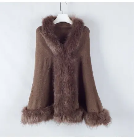 Faux Fur Knit Poncho detail
