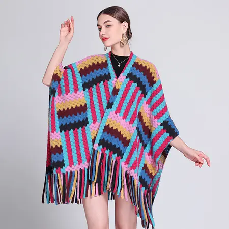 Knit Fringed Poncho detail