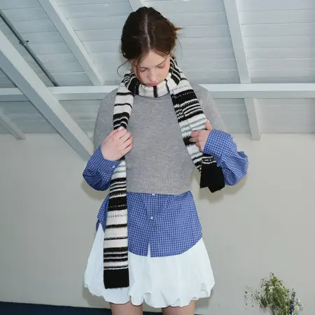Women's Wool Blend Striped Scarf Shawl – 200 × 18 cm detail