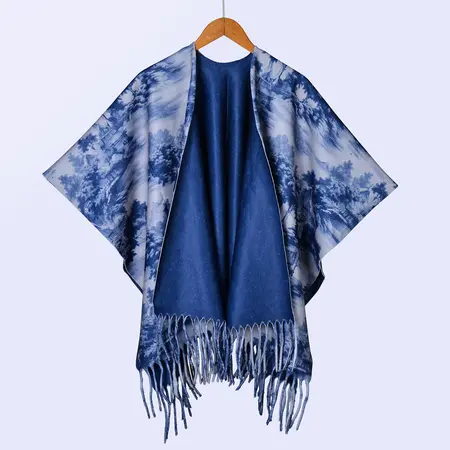 Knit Reversible Printed Poncho – 135 × 160 cm